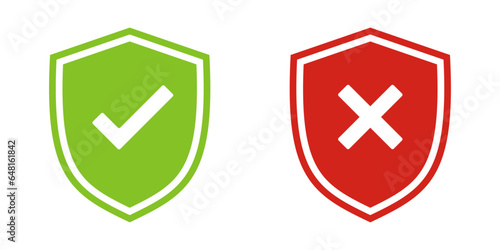 Shield with checkmark and cross. Internet protection symbol.