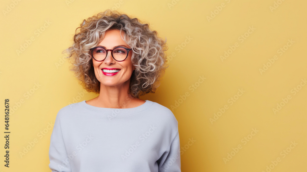 Middle-Aged Female in Colorful Sweatshirt Template Middle-Aged Female in Colorful Sweatshirt Template