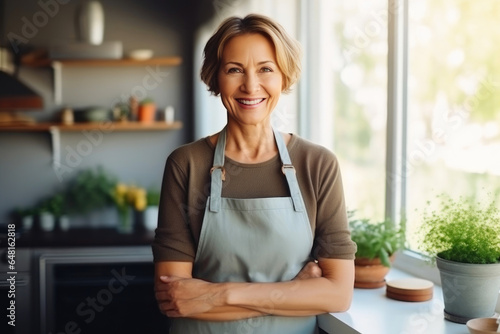 Smiling Midlife Homemaker in a Cozy Kitchen Free Download Smiling Midlife Homemaker in a Cozy Kitchen - GFXLoad
