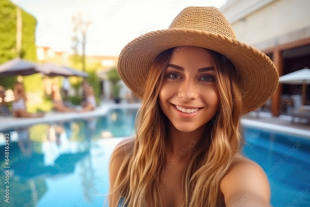 Summer Serenity: Attractive Woman by the Pool