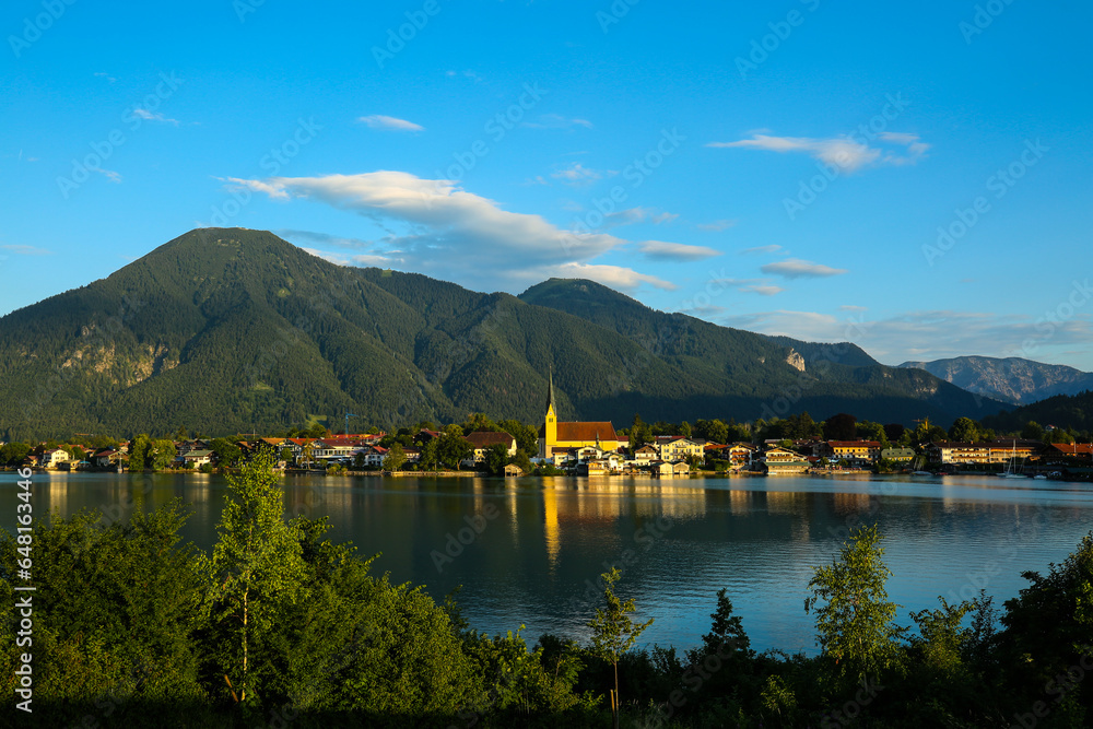 View from the town of Tegernsee to the St. Laurentius Church in Rottach-Egern
