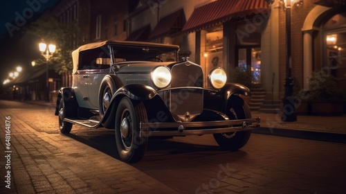 vintage car ivintage car standing on the street at nightn the forest photo