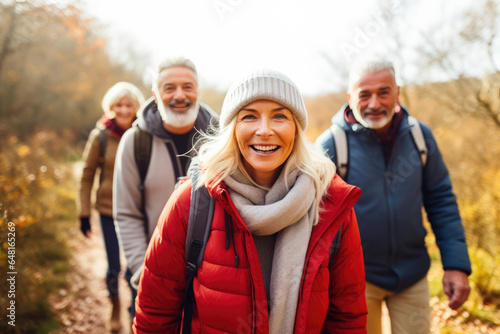 Senior Nature Enthusiasts Trekking in the Countryside