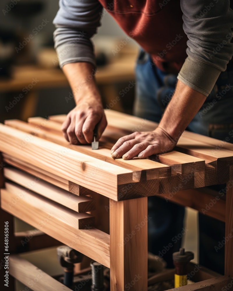Carpenter's hands at work. Carpenter's hands at work.