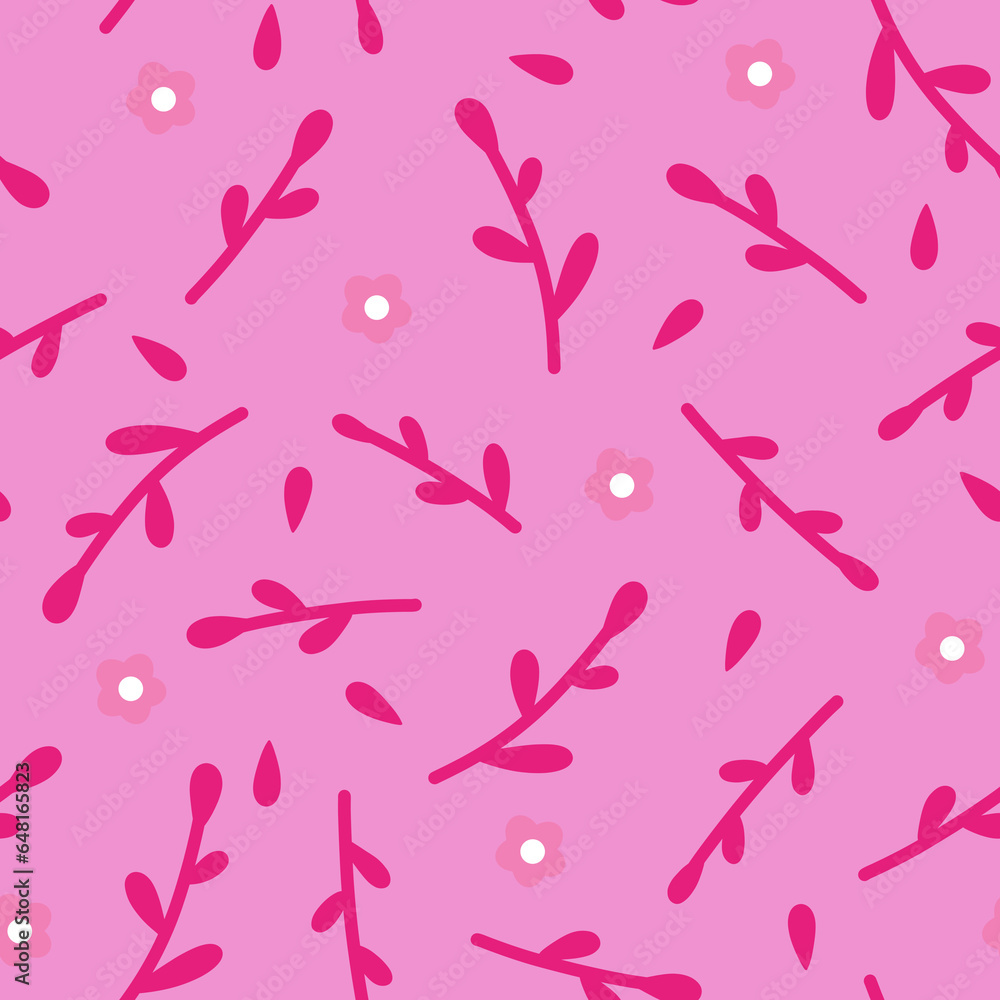Pink floral seamless pattern. Cute hand drawn monochrome simple flowers. Raster botanical allover print Pink floral seamless pattern. Cute hand drawn monochrome simple flowers. Raster botanical allover print