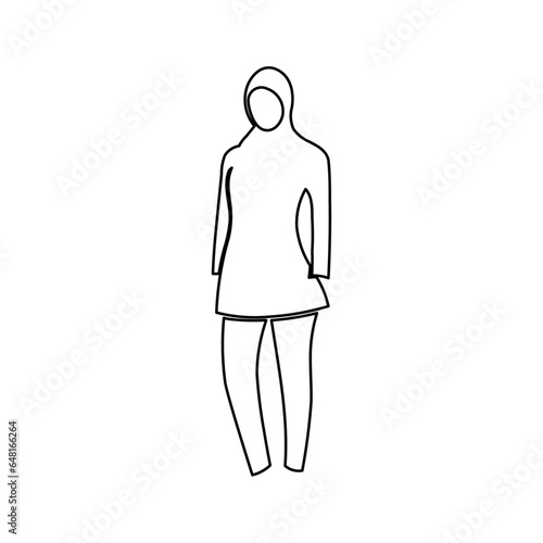 A large black outline burkini symbol on the center. Vector illustration on white background
