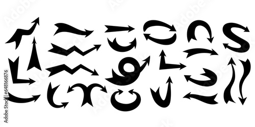 set of solid silhouettes of volumetric thick arrows of direction and growth.