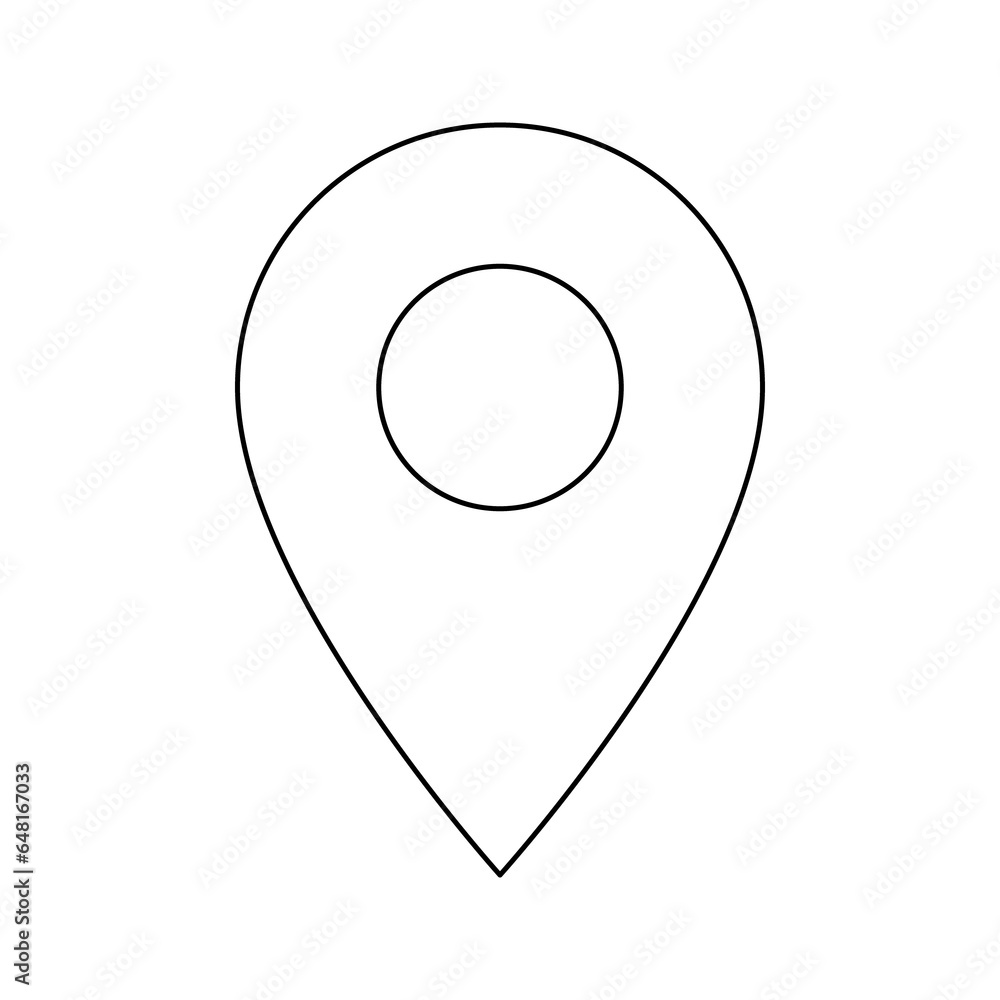 A large black outline location symbol on the center. Illustration on transparent background A large black outline location symbol on the center. Illustration on transparent background