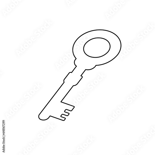 A large black outline old key symbol on the center. Illustration on transparent background