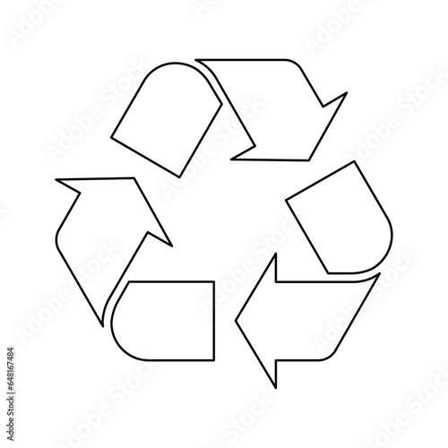 A large black outline recycling symbol on the center. Vector illustration on white background