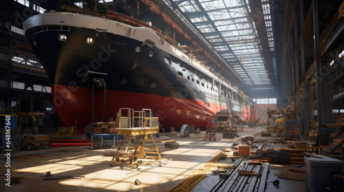 Efficiency at Sea: An Assembly Shop within a Shipyard, Where Skilled Workers Construct Magnificent Cruise Liners with Precision and Expertise.