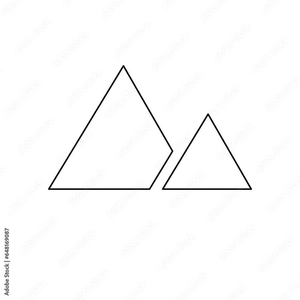 A large black outline mountains symbol on the center. Illustration on transparent background A large black outline mountains symbol on the center. Illustration on transparent background