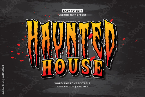 Halloween Haunted House editable text effect 3d cartoon template vector design style. Grey and black background