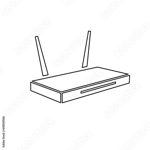 A large black outline router symbol on the center. Vector illustration on white background