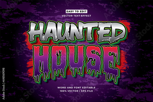 Halloween Haunted House editable text effect 3d cartoon template vector design style. Purple and black background