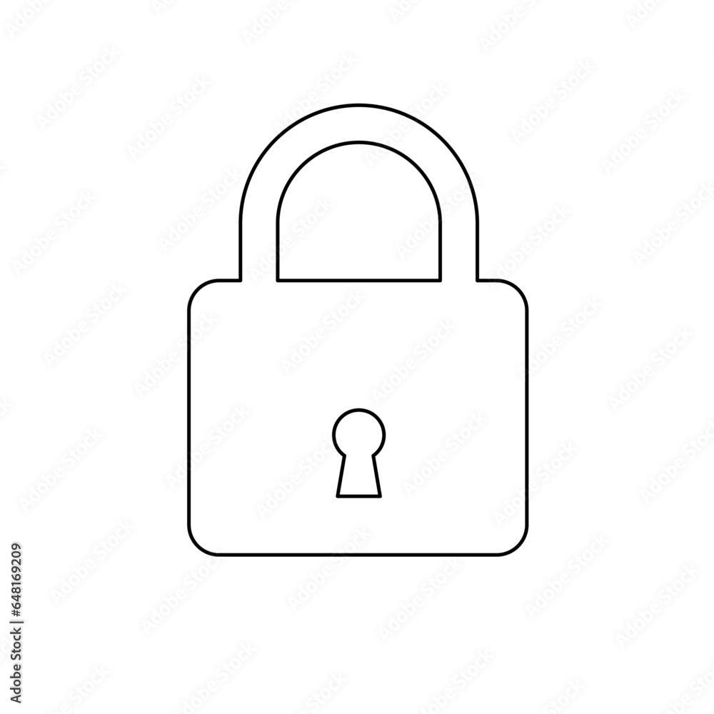 A large black outline padlock symbol on the center. Vector illustration on white background A large black outline padlock symbol on the center. Vector illustration on white background