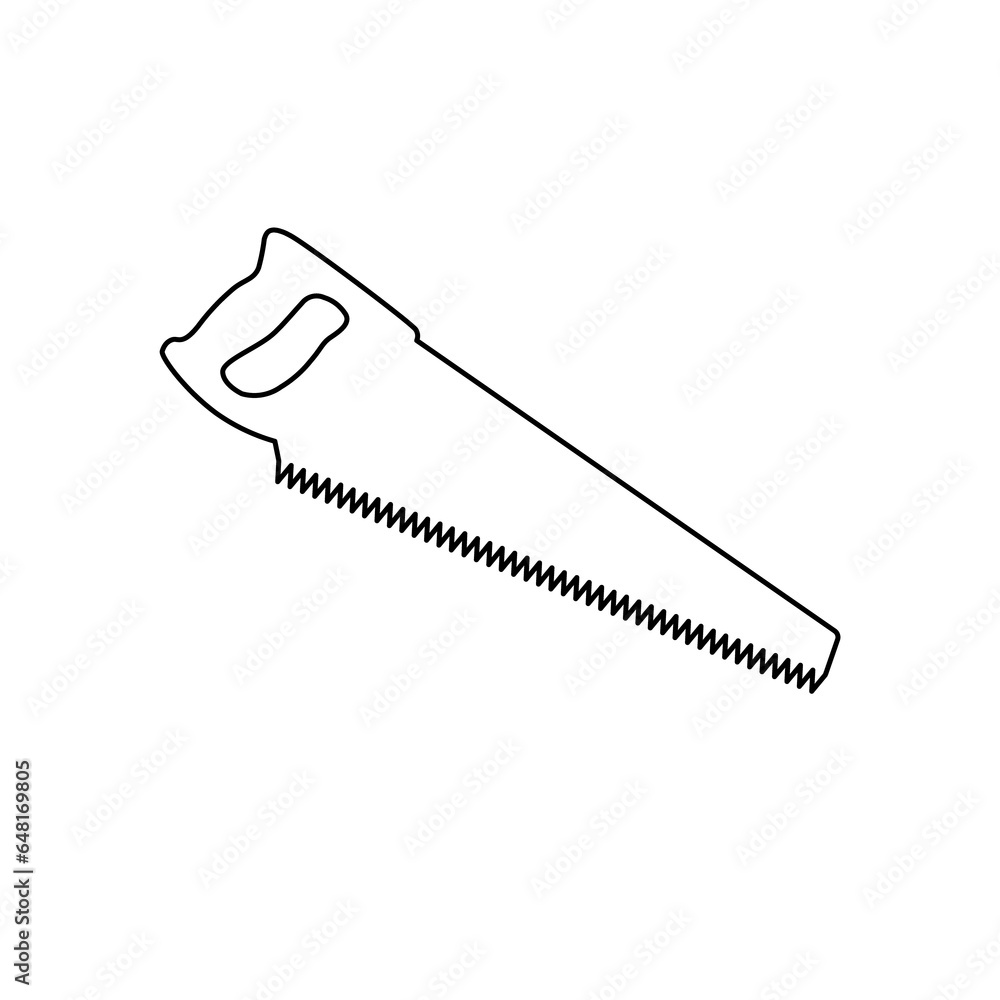 A large black outline hand saw symbol on the center. Illustration on transparent background A large black outline hand saw symbol on the center. Illustration on transparent background