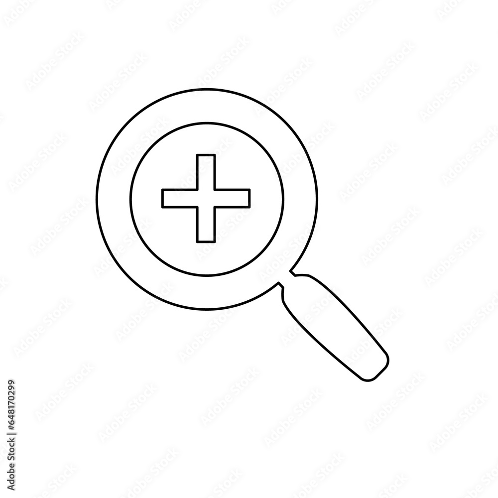 A large black outline zoom in symbol on the center. Illustration on transparent background A large black outline zoom in symbol on the center. Illustration on transparent background