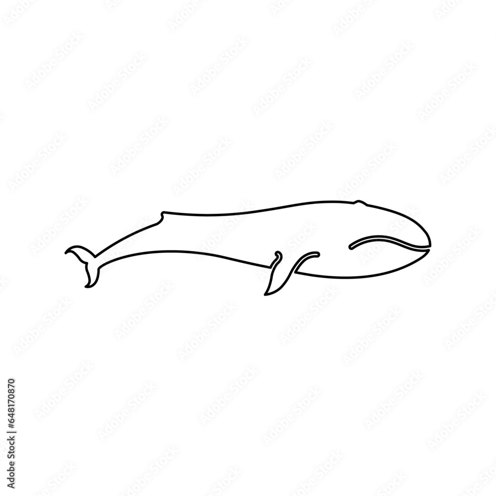 A large black outline whale symbol on the center. Vector illustration on white background A large black outline whale symbol on the center. Vector illustration on white background