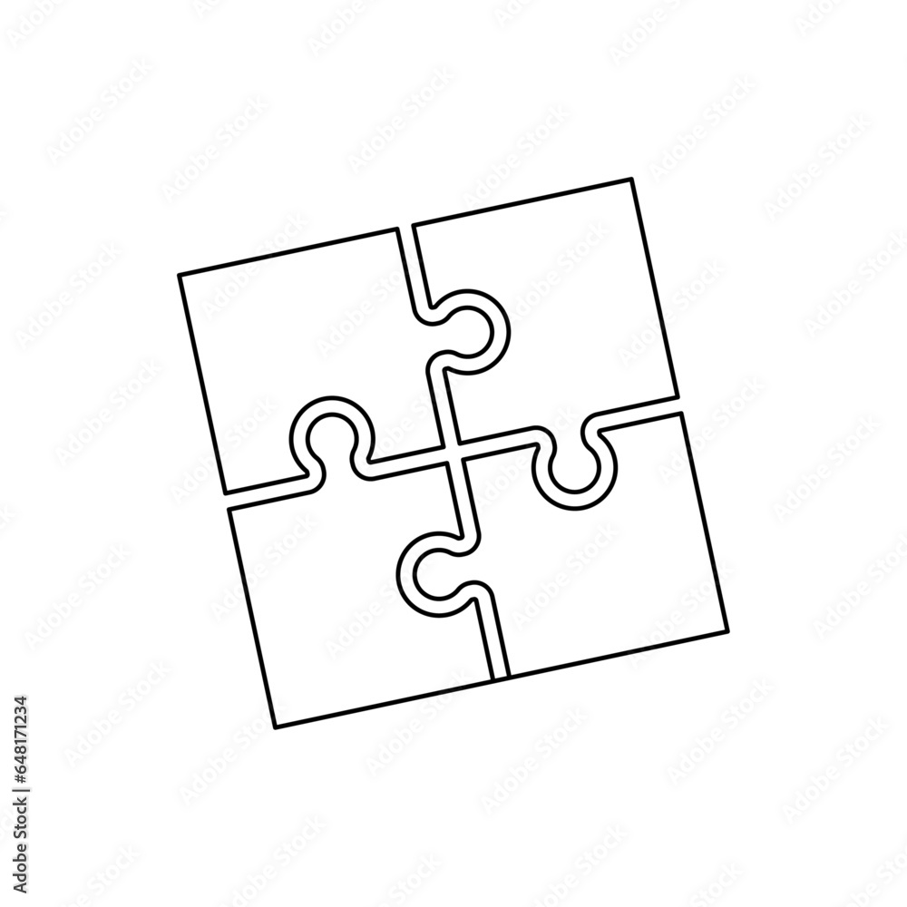A large black outline puzzle symbol on the center. Vector illustration on white background
