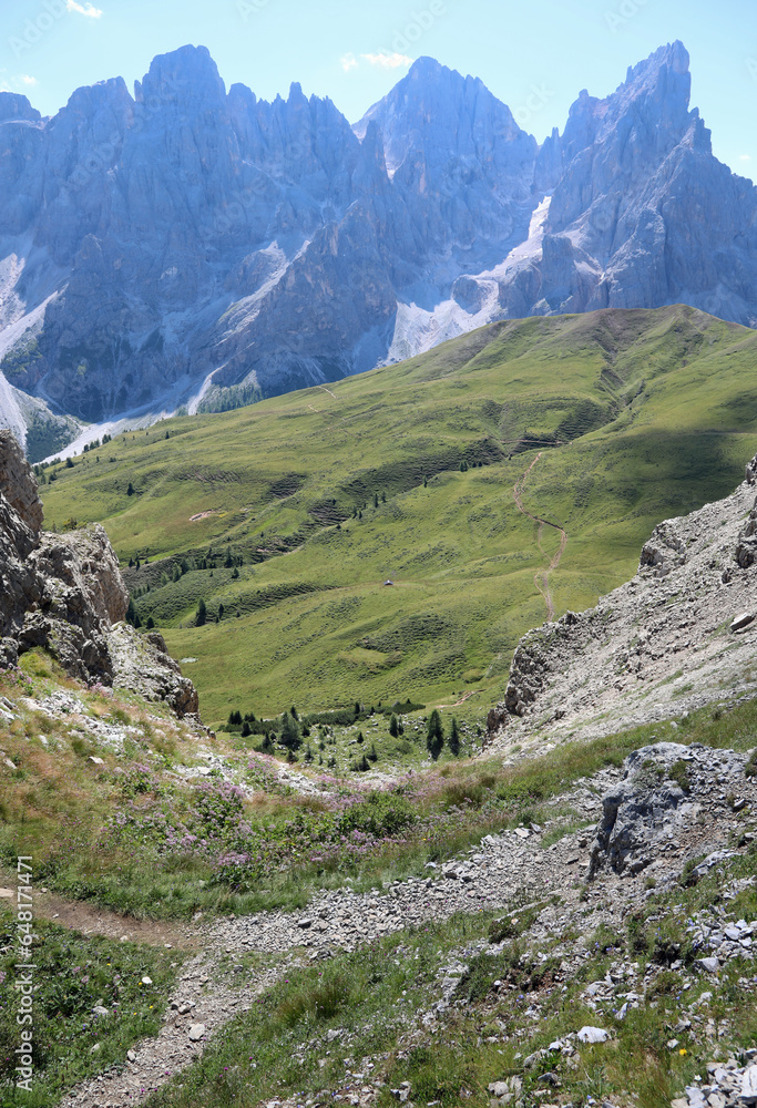 impervious rock gully and the path to get to the valley in the European Alps