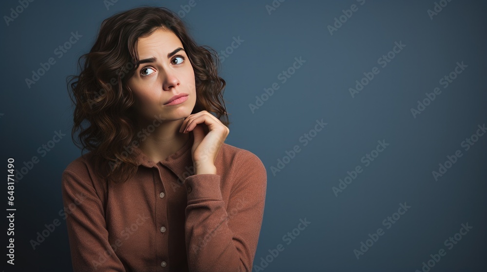 A photo portrait of a confused woman studio light A photo portrait of a confused woman studio light