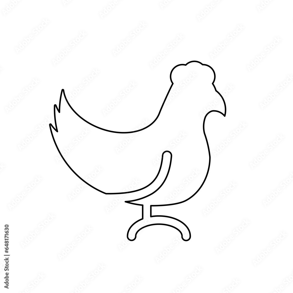 A large black outline chicken symbol on the center. Vector illustration on white background A large black outline chicken symbol on the center. Vector illustration on white background