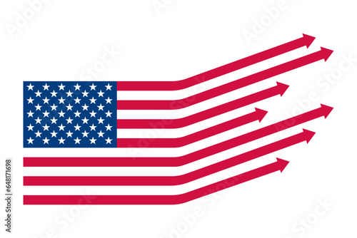USA flag arrows pointing up. Simple vector infographic illustration. United States economy and markets booming. Financial recovery, expansion, market raising in America.