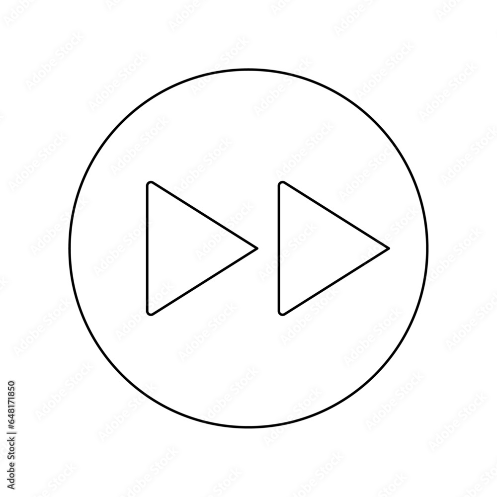 A large black outline fast forward symbol on the center. Vector illustration on white background