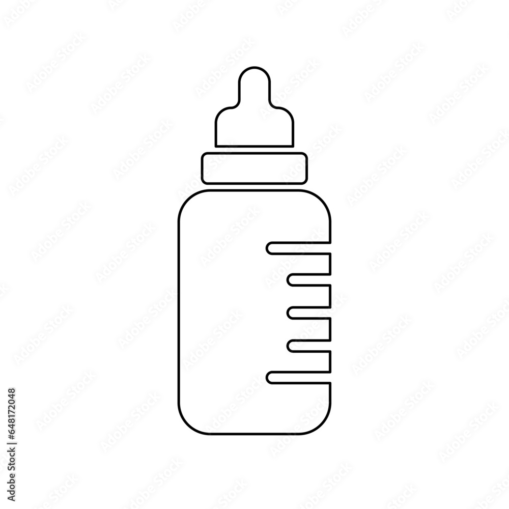 A large black outline feeding bottle symbol on the center. Vector illustration on white background A large black outline feeding bottle symbol on the center. Vector illustration on white background