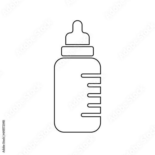 A large black outline feeding bottle symbol on the center. Vector illustration on white background