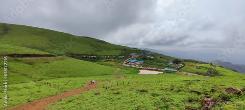 Scenic nature beauty view with green hills and valleys from famous tourist destination Baba budangiri ,Chikkamagaluru,Karnataka