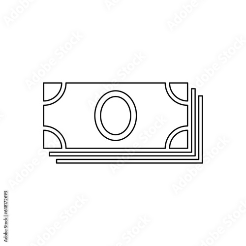 A large black outline money bundle symbol on the center. Illustration on transparent background