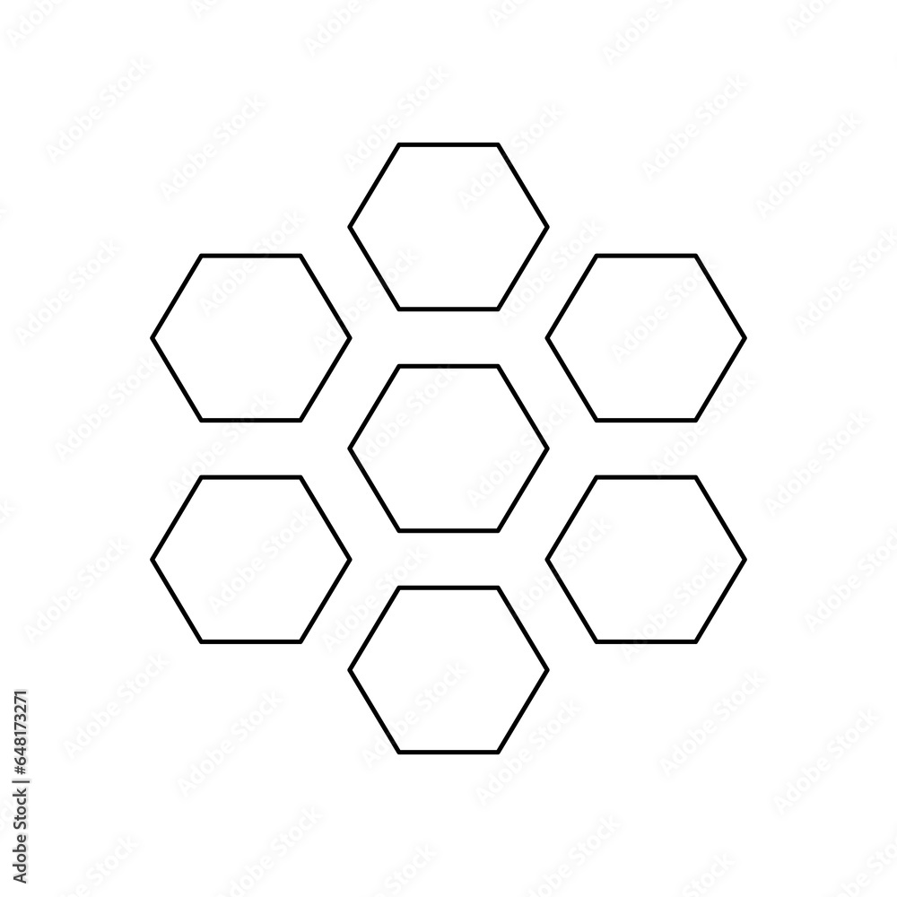 A large black outline hive symbol on the center. Illustration on transparent background A large black outline hive symbol on the center. Illustration on transparent background