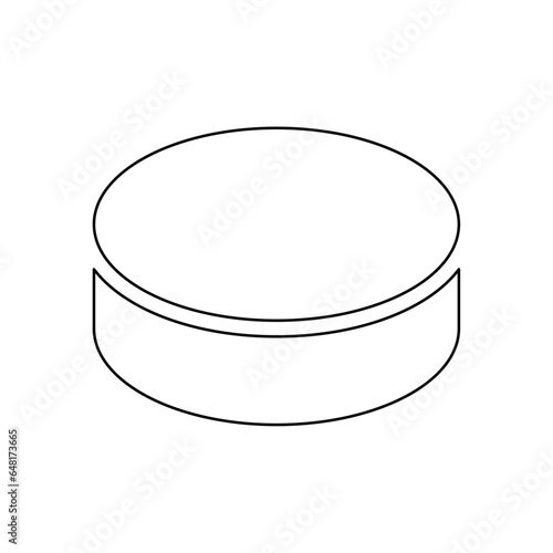 A large black outline hockey puck on the center. Vector illustration on white background