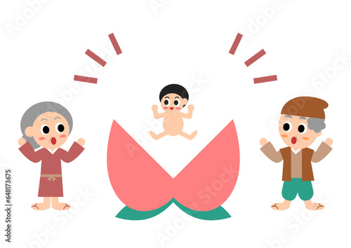 桃から生まれた桃太郎のイラスト