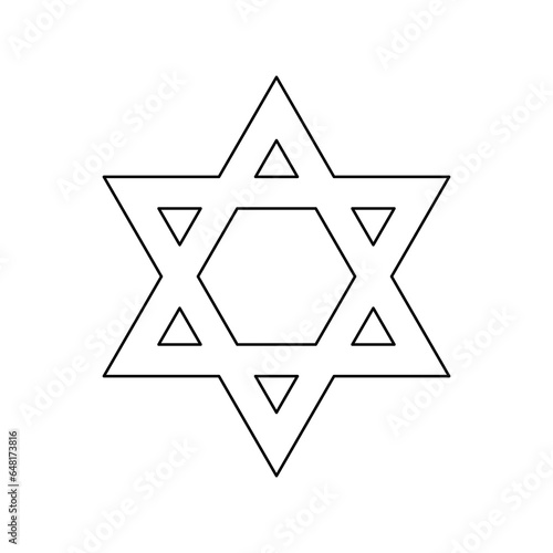 A large black outline star of David symbol on the center. Illustration on transparent background