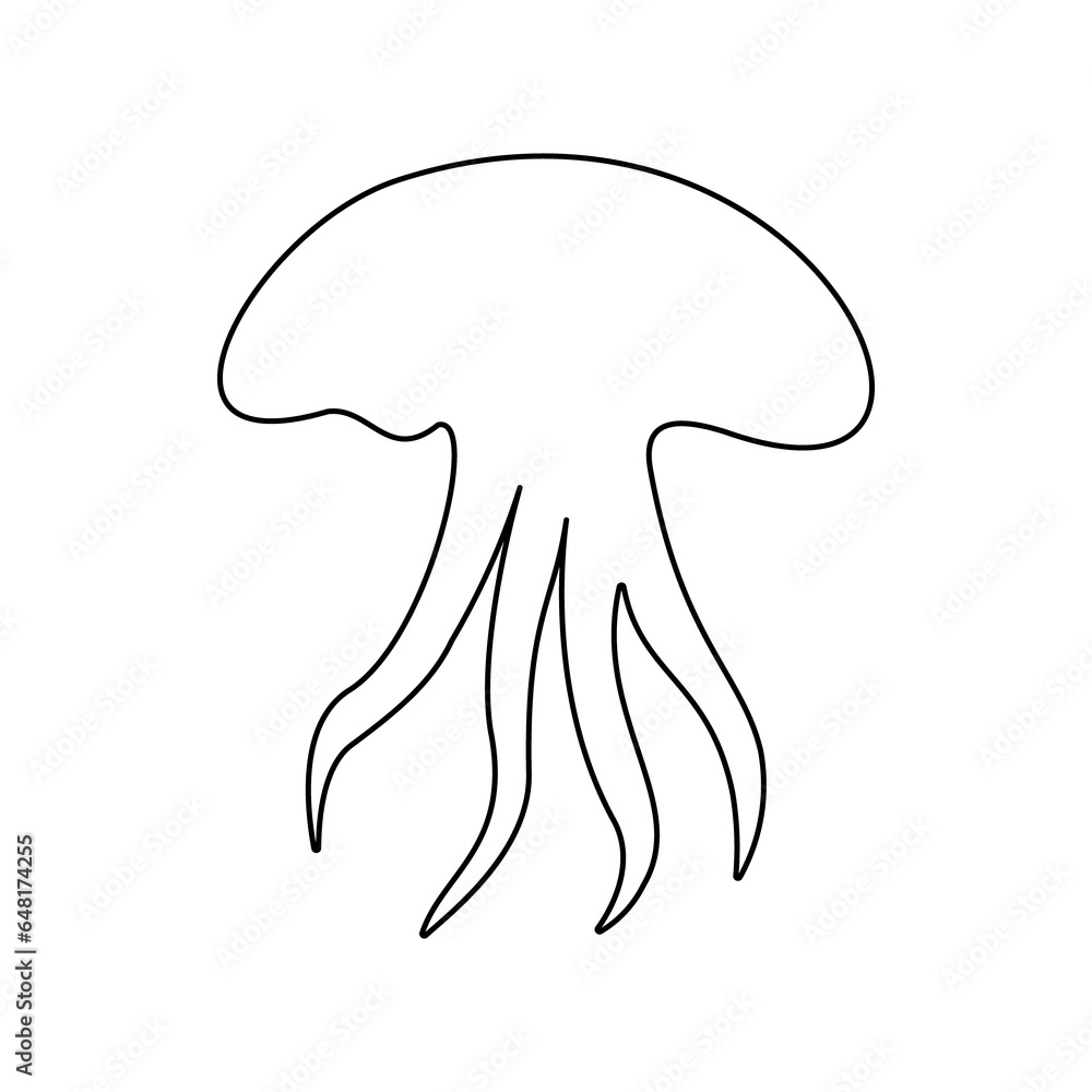 A large black outline jellyfish symbol on the center. Illustration on transparent background A large black outline jellyfish symbol on the center. Illustration on transparent background