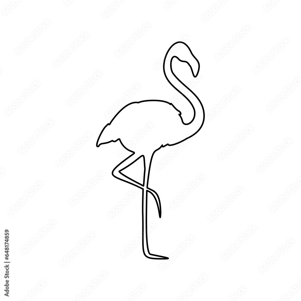 A large black outline flamingos symbol on the center. Vector illustration on white background