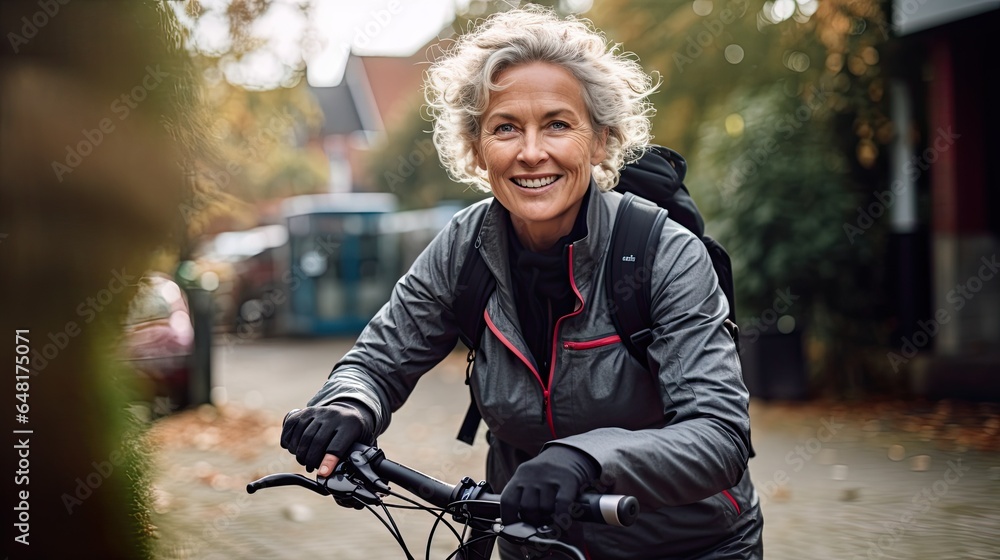Obraz premium Portrait, mature woman with a bike