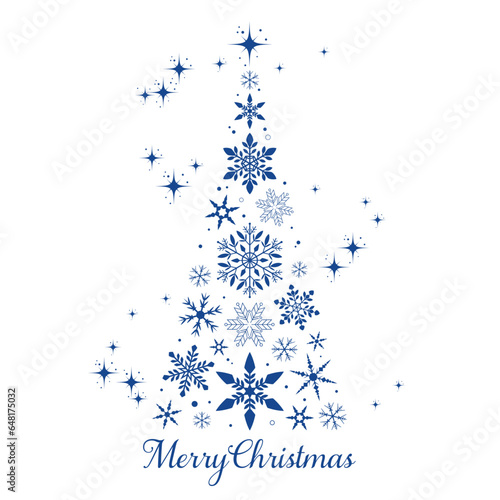雪の結晶で作られたキラキラ輝くクリスマスツリー