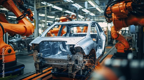 Modern robots working inside a car factory. © MiguelAngel