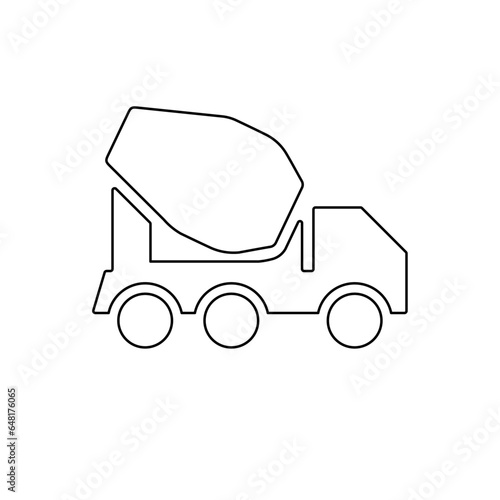 A large black outline concrete mixer truck symbol on the center. Vector illustration on white background