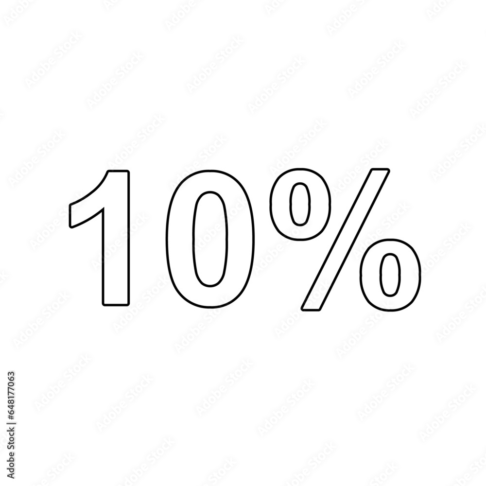 A large black outline 10 percent symbol on the center. Vector illustration on white background A large black outline 10 percent symbol on the center. Vector illustration on white background
