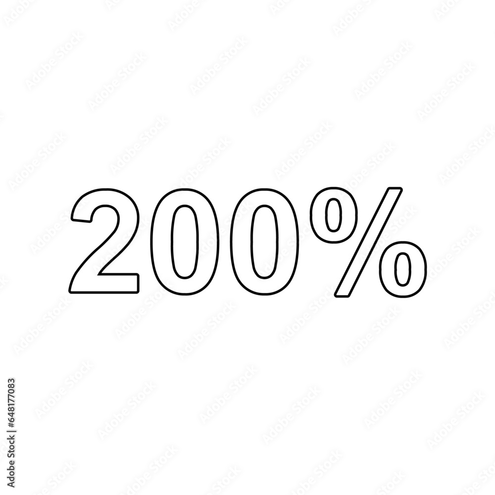 A large black outline 200 percent symbol on the center. Vector illustration on white background A large black outline 200 percent symbol on the center. Vector illustration on white background