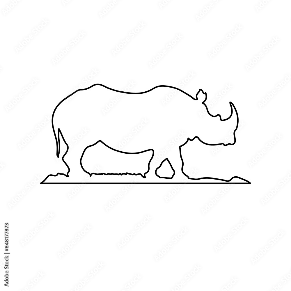 A large black outline wild rhino symbol on the center. Illustration on transparent background A large black outline wild rhino symbol on the center. Illustration on transparent background