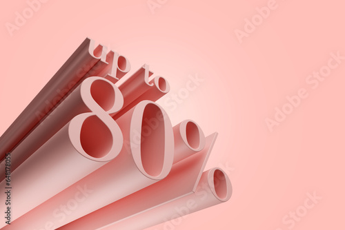 Promotional 3D typography 80 percent off discount with pink pastel color