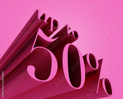 Promotional 3D typography 50 percent off discount with pink vivid color