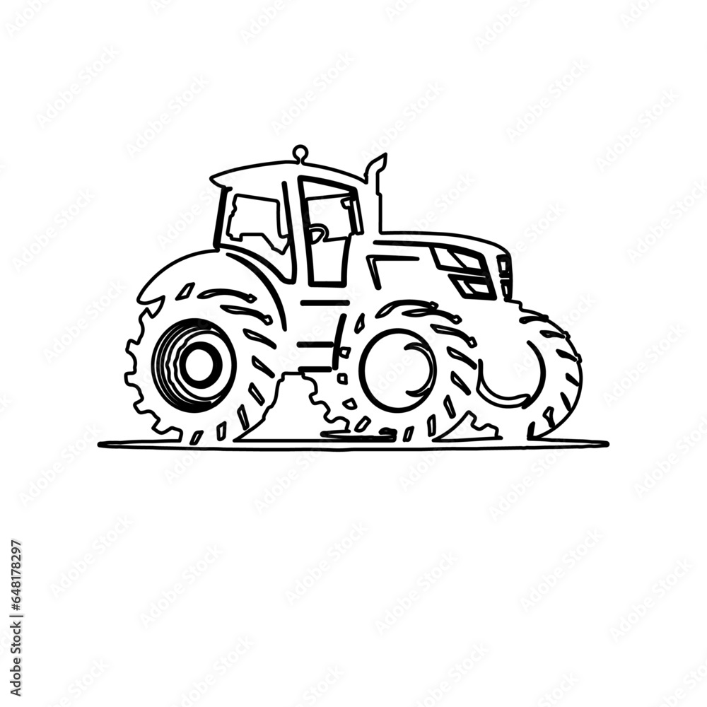 A large black outline tractor symbol on the center. Vector illustration on white background