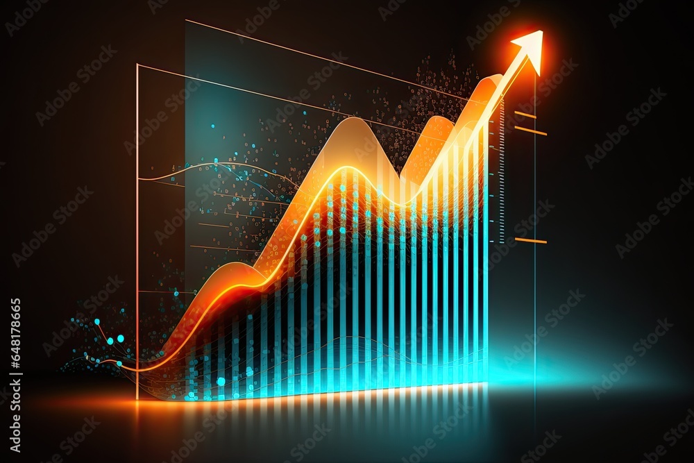 Business digital graph chart in stock trade market. Growth investment. Generative AI Business digital graph chart in stock trade market. Growth investment. Generative AI